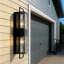 Lanterne murale d'extérieur moderne avec détecteur de crépuscule à l'aube H26 "noir avec applique en verre ensemencé 2 lumières pour porte de garage