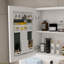 Armoire de salle de bain murale à miroir avec lumières DEL, anti-buée et anti-déflagrant, armoire à pharmacie tactile, éclairage 3 couleurs, désembueur, rangement avec verre transparent
