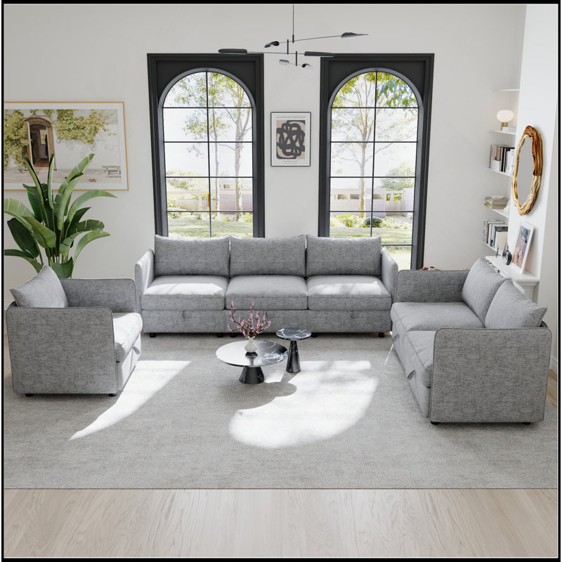 Canapé modulaire modulaire, siège convertible avec rangement, ensembles comprenant un canapé à trois places, une causeuse et une chaise simple (1 + 2 + 3 sièges) pour le salon