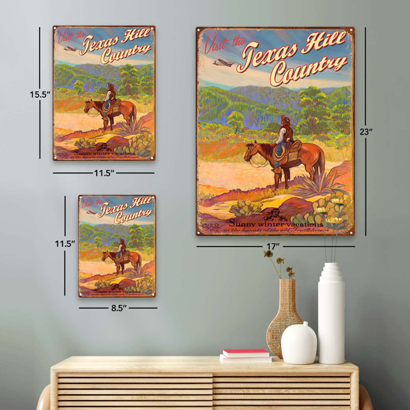 Rustic visit Texas Hill Country sur impression métallique, H 23,2 po x l 17,2 po x P 0,04 po