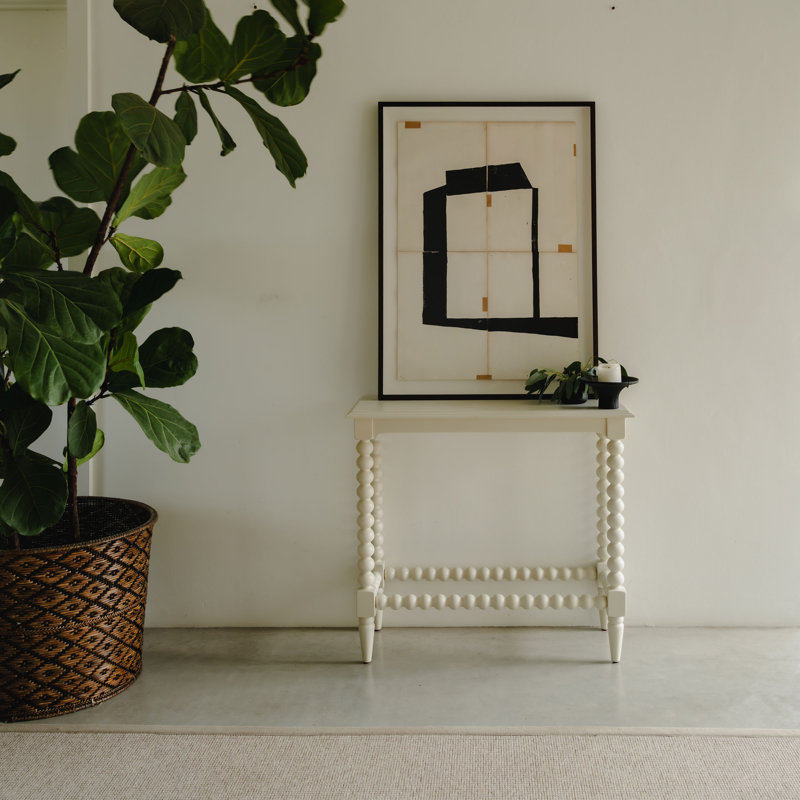 142cm Solid Wood Console Table, 76cm H x 85cm W x 34cm D, Linen Cream