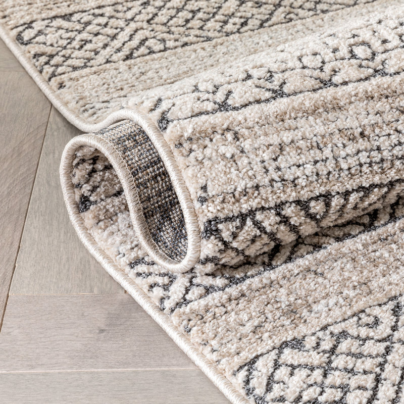 Beige Geometric High-Low Synthetic Rectangular Area Rug