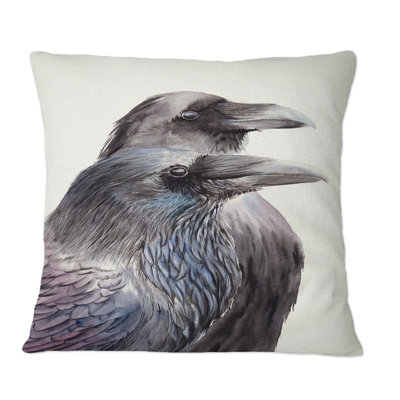 Two Black Ravens With Black And Blue Feathers - Traditional Printed Throw Pillow