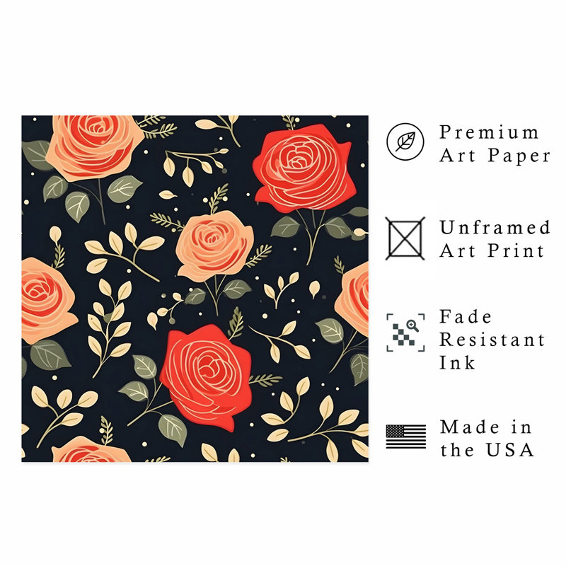 «Floral Rose Flowers IV», reproduction d'art non encadrée, H 16 po x l 16 po