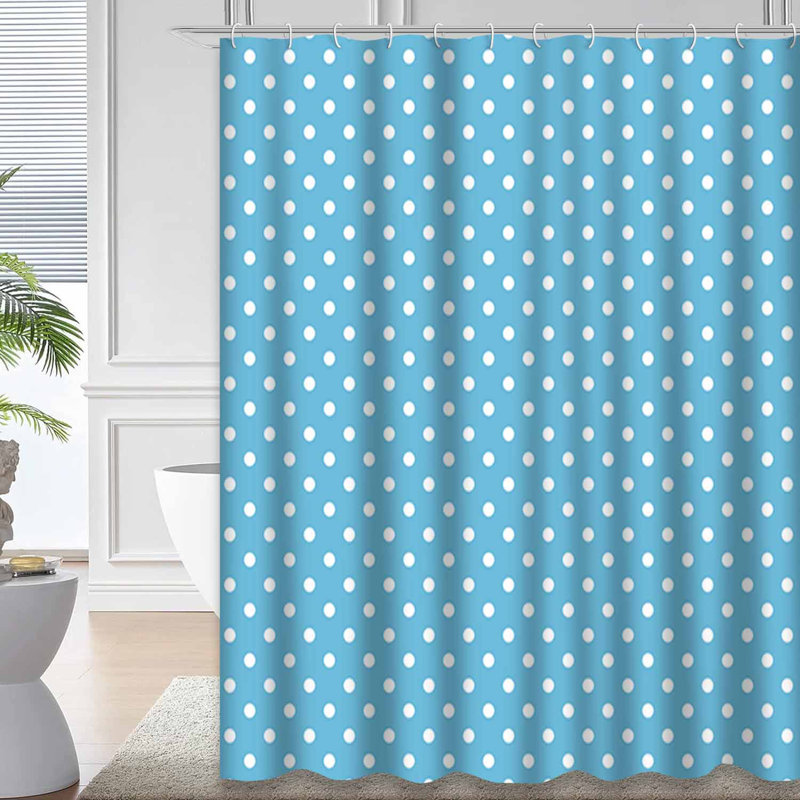 Rideau de douche à pois blancs avec 12 crochets, L 72 po x l 84 po