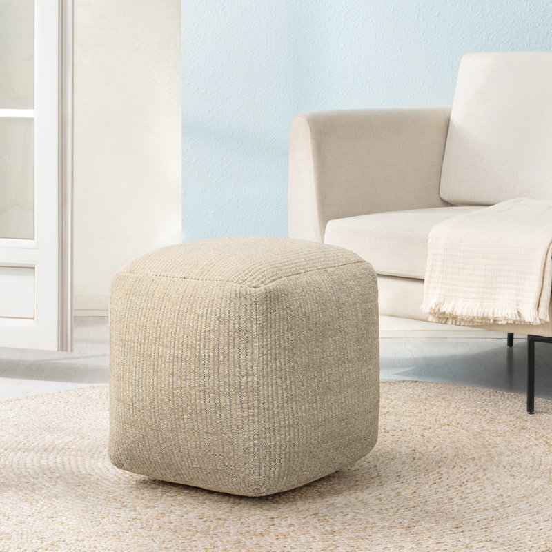 Marta 20" Cream Upholstered Pouf Ottoman, Cream