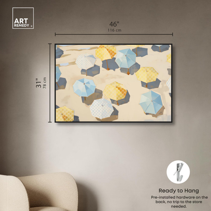 «Beach View from the Sky», art mural Glam Beach par Art Remedy, Cadre noir, H 31 po x l 46 po