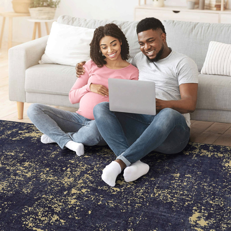 6x9 Area Rugs, Low-pile, Non-slip, Machine Washable. Stain For Kitchen, Dining Room, Bedroom. Pet & . Black And Gold Design Rug 6x9, Washable, Non-slip. Stable Bedroom, Room. + Style