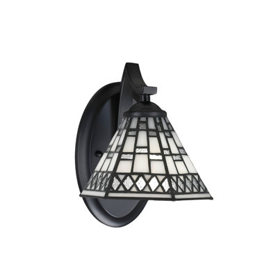 Alissha Wall Sconce Shown In Matte Black Finish With 7" Pewter Art Glass