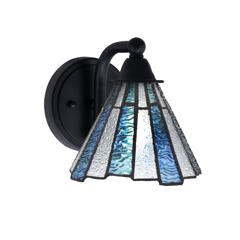 Applique murale Paramount, fini noir mat avec verre d'art 7 po Ice Sea