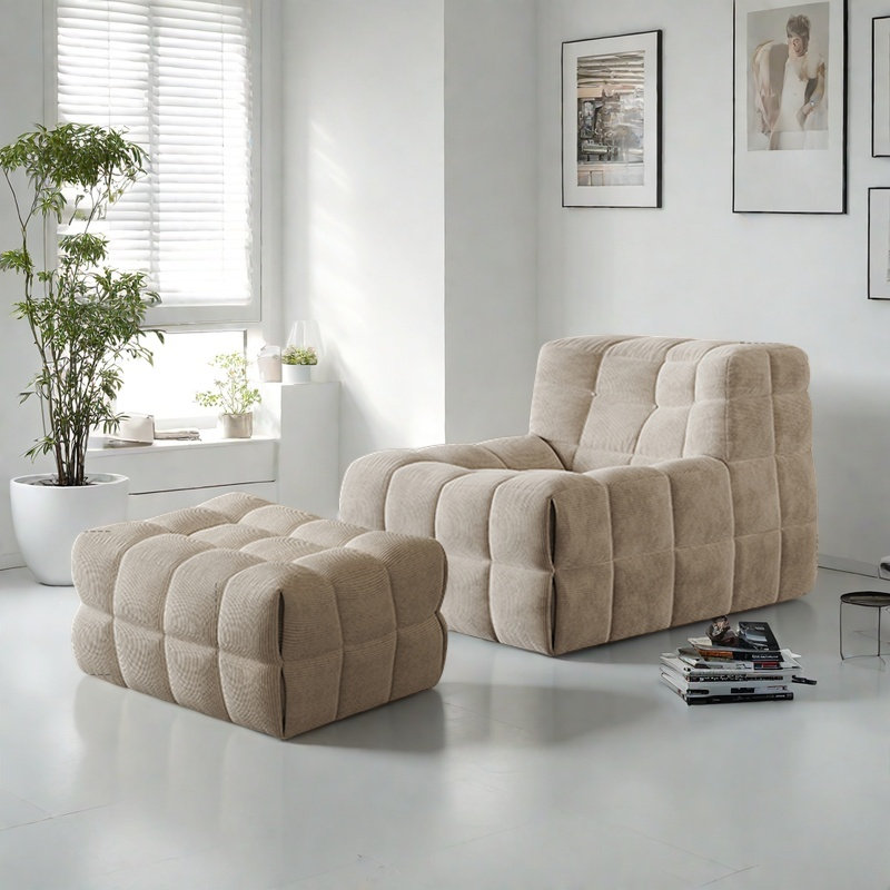 Canapé rétro, Velours côtelé beige
