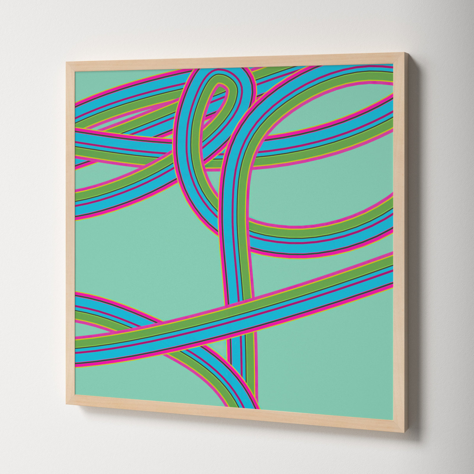 Polo "Turquoise Twist" Print by Jacques Pilon, 24" H x 24" W x 1.25" D, Brown