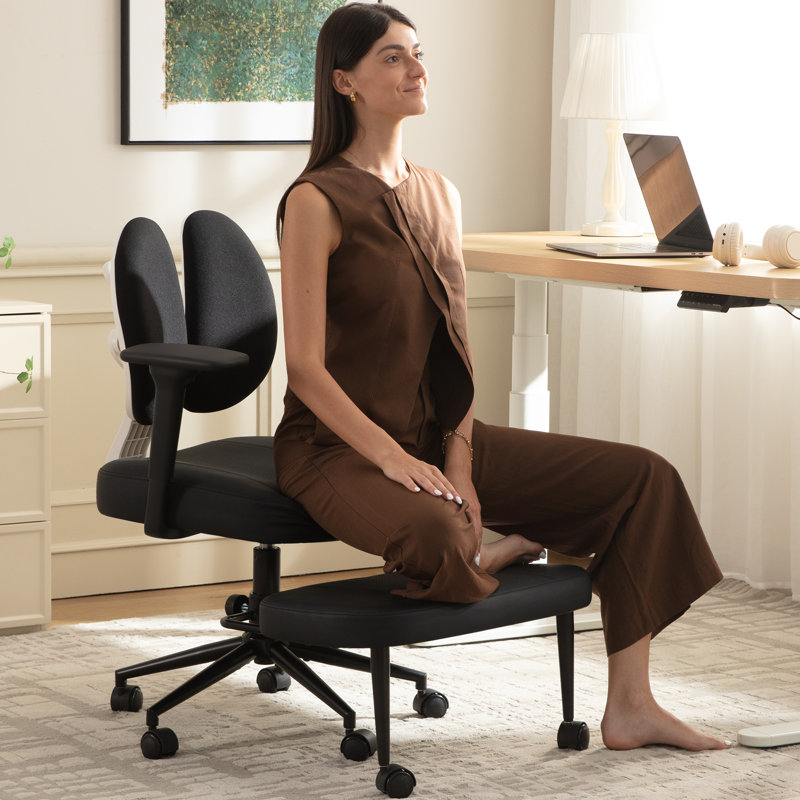 Ergonomic Meditation Chair with Back Support & Foldable Armrests - Adjustable Cross-Legged Office Chair with 360° Swivel Foot Ring, Wheels for Yoga, Home & ADHD Focus, Black
