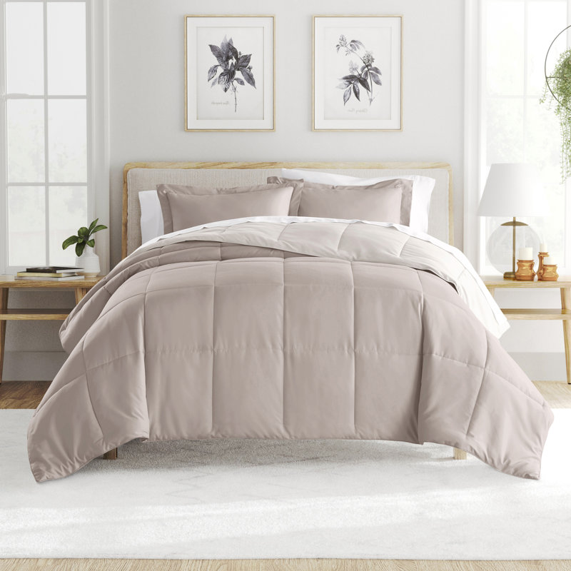 Ensemble d'édredon réversible en microfibre , Édredon simple / simple XL + 1 taie décorative, Naturel