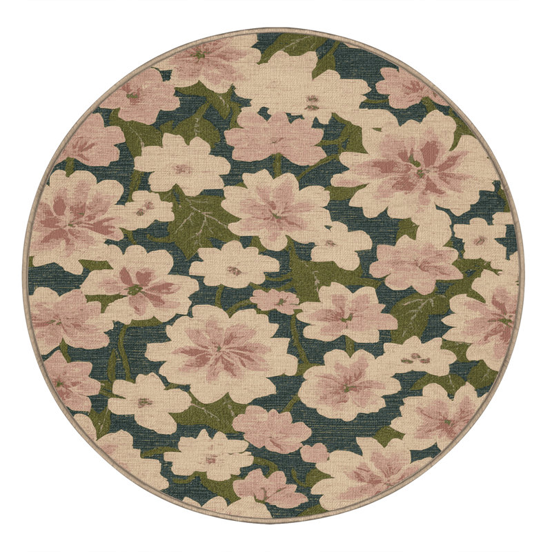 Tapis botanique brun lavable à la machine, Rond 7 pi