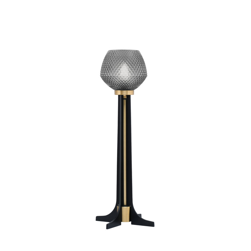 Lampe d'appoint avec verre de 6 po, Fumée, Noir mat / laiton nouvel âge