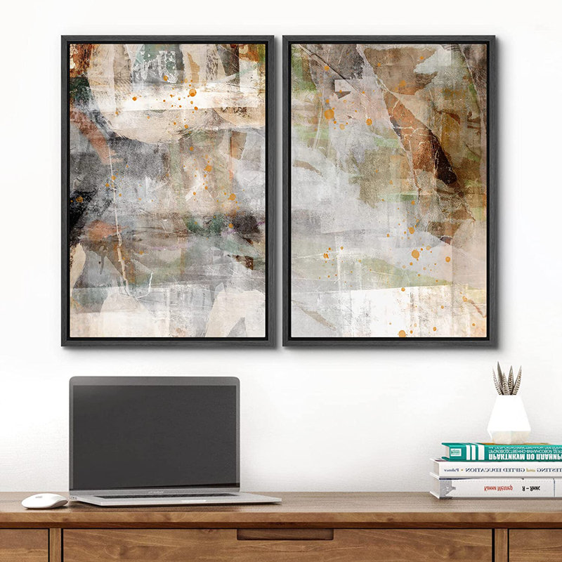 Grunge Abstract Paint Stroke Effect " Brown Black Grunge Stroke Collage " 2 Piece Art Graphic Art Print, 16" H x 24" W x 2" D