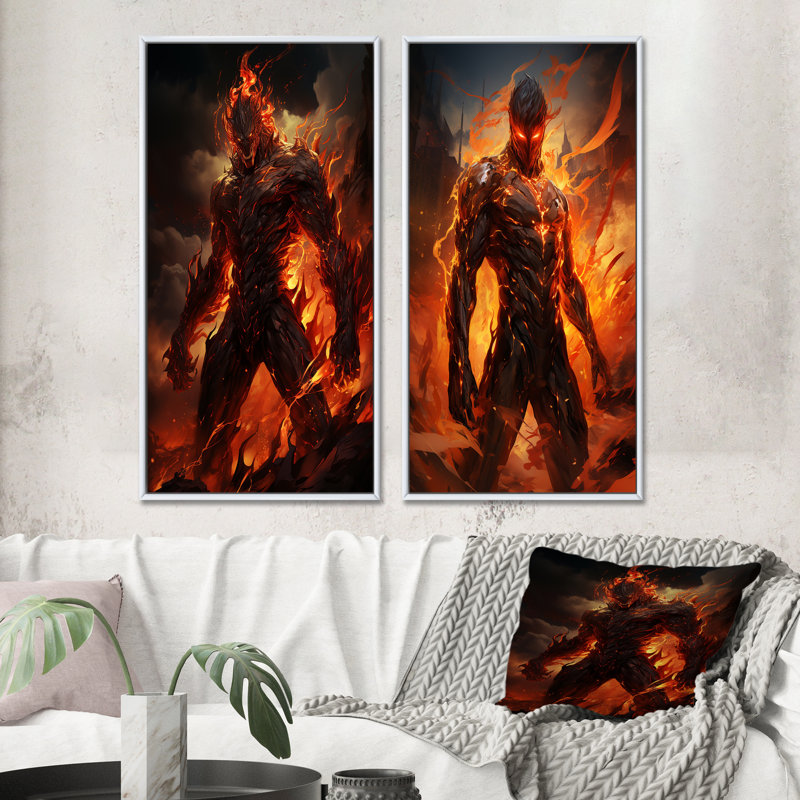 «Fire Force Villian», 2 pièces sur toile, Cadre blanc, H 32 po x l 32 po