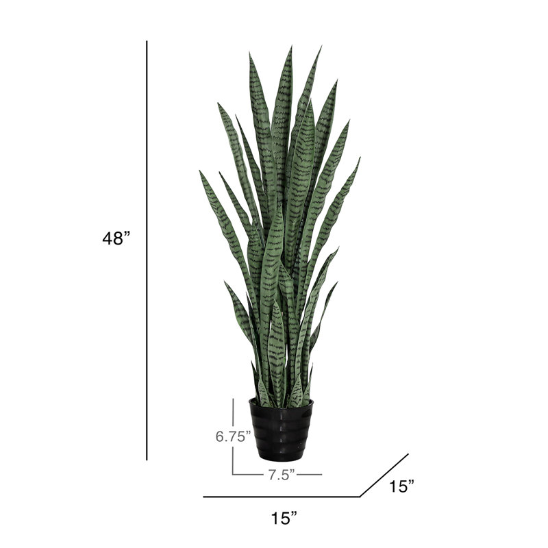 Plante de serpent artificielle Sansevieria en pot, Vert foncé, H 48 po x l 15 po 