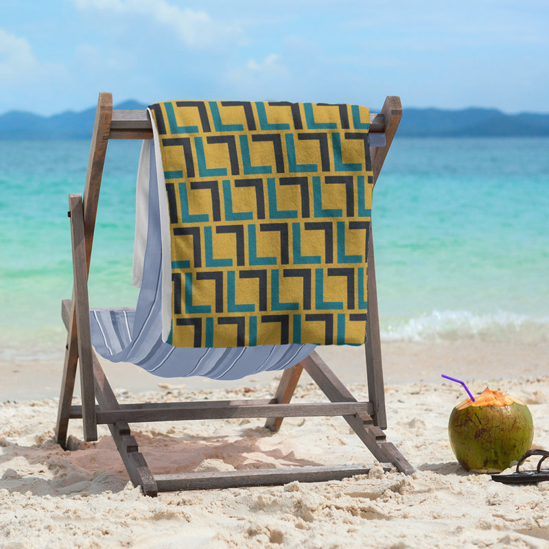 Beach Towel, Gold/Teal/Black