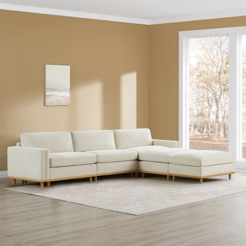 Laima 5-Piece 117" Oversized Modular Sectional Sofa With Solid Wood Base, Linen Polyester