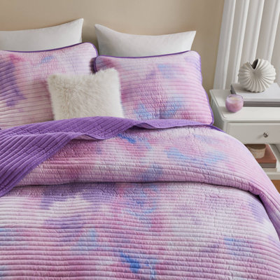 Ensemble de courtepointe à motif de teinture à l'aquarelle 4 pièces avec coussin décoratif, parfait pour une chambre à coucher confortable et élégante