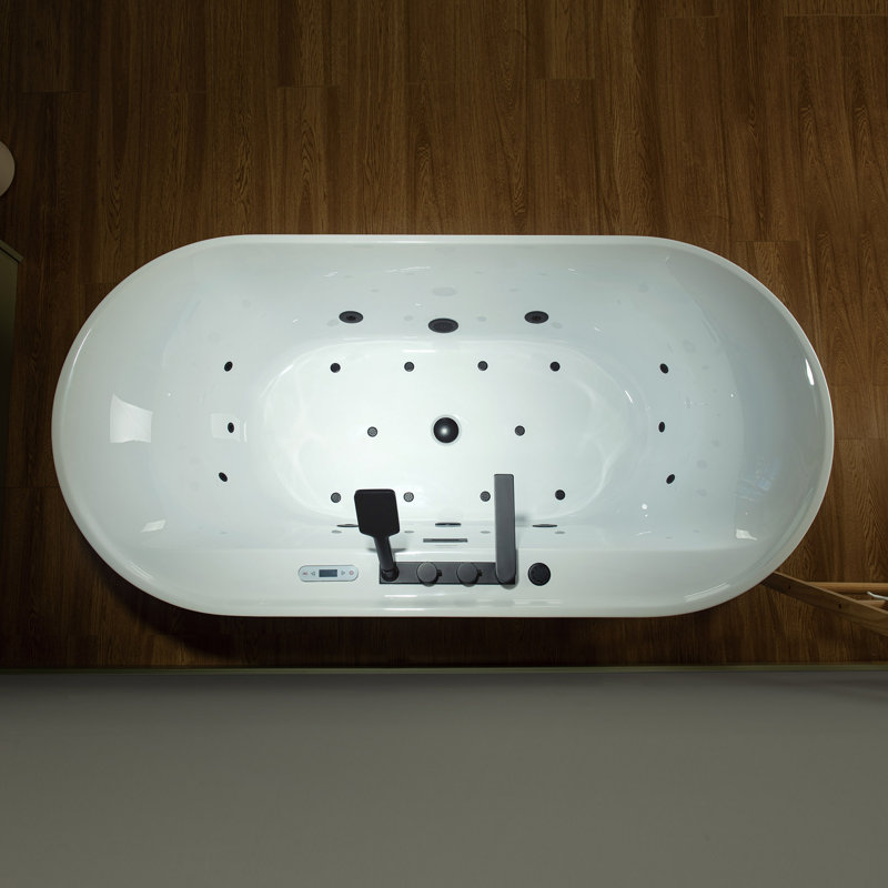 72" x 35.4" Whirlpool and Air Bath Heated Soaking Combination Tub with Tub Filler, Matte Black