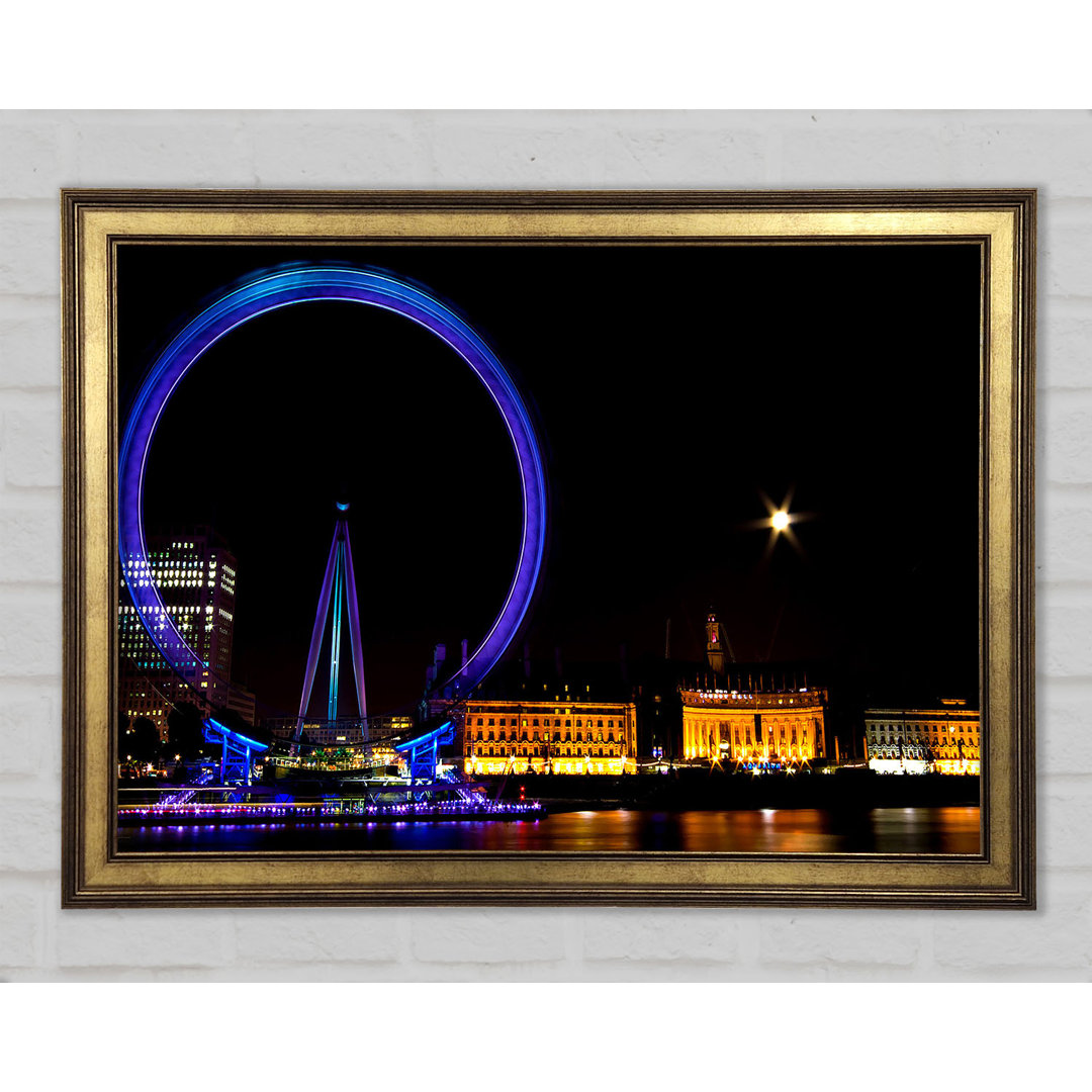 London Eye Blues in London - Einzelner Bilderrahmen Druck auf Holz