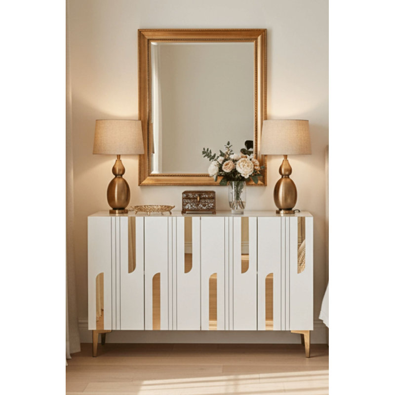 Console, Blanc / doré / brun