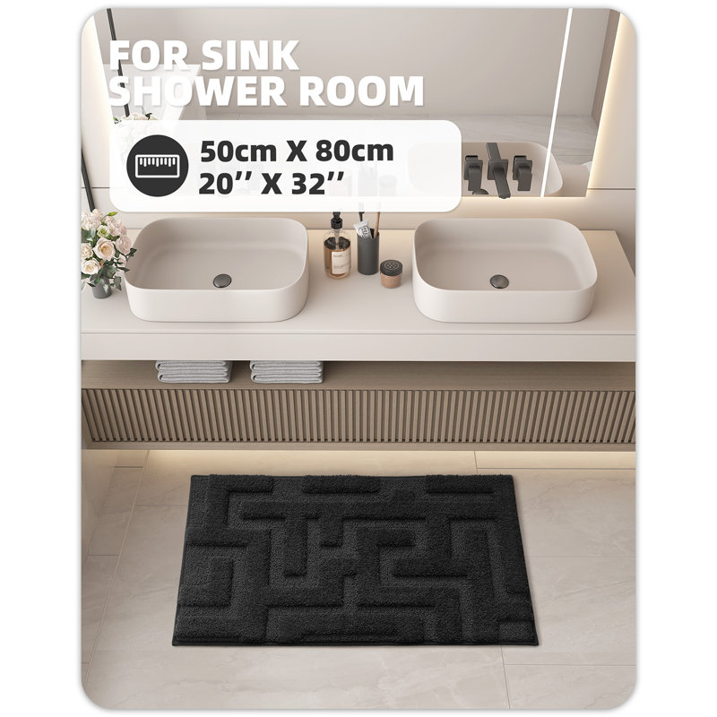 Non-Slip Bath Rug, Black, 20" L x 32" W