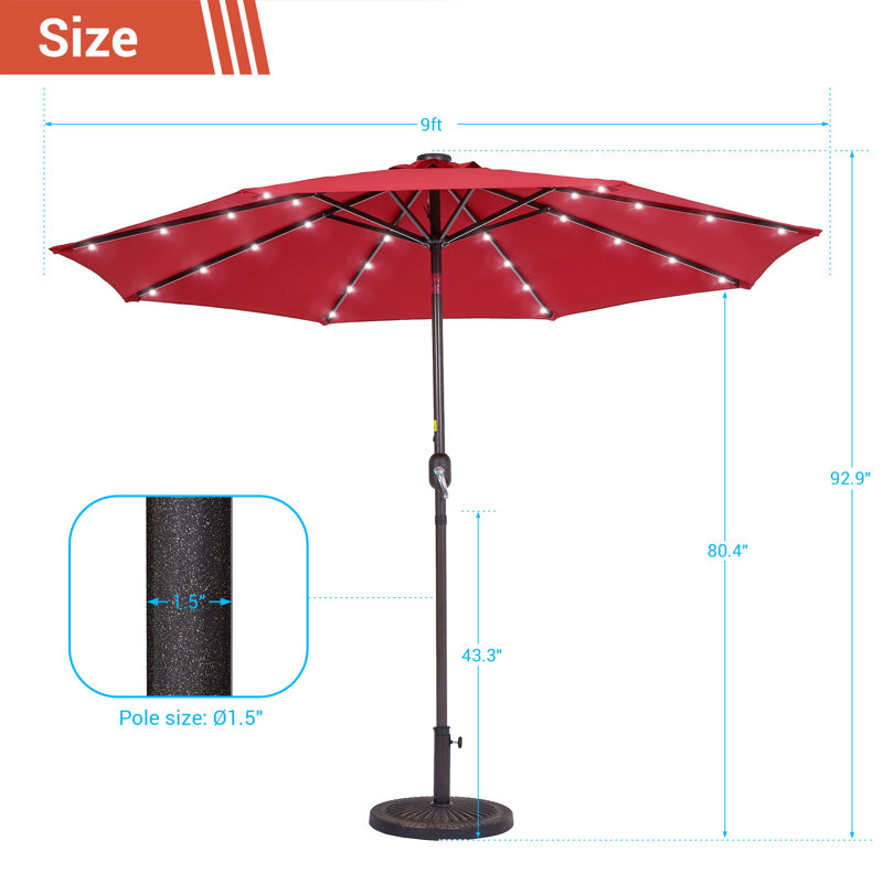 Parasol de marché éclairé 108,00 po Donyu, Rouge