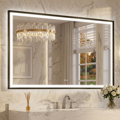 Miroir de salle de bain en aluminium antirouille, miroir mural à cadre biseauté avec verre trempé, miroir mural facile à installer et sans oscillation