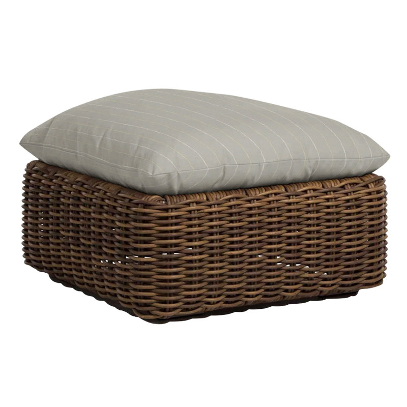 Montecito Outdoor Ottoman with Cushion, No Welt, Raffia, Rollo Cream