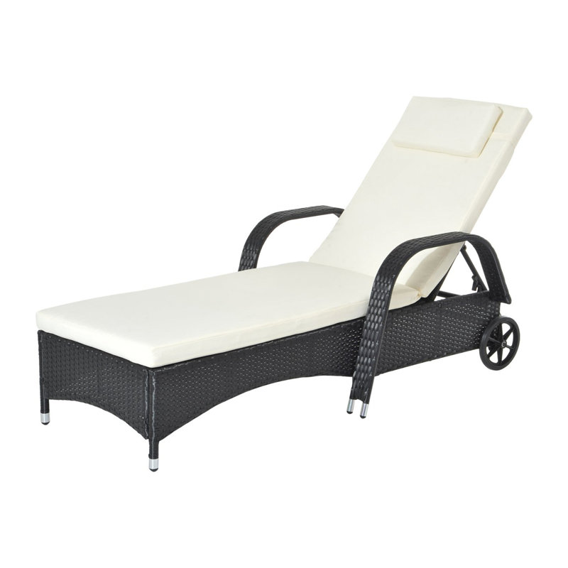 Aymelia 200 cm Long Reclining Single Chaise with Cushions, White, Black