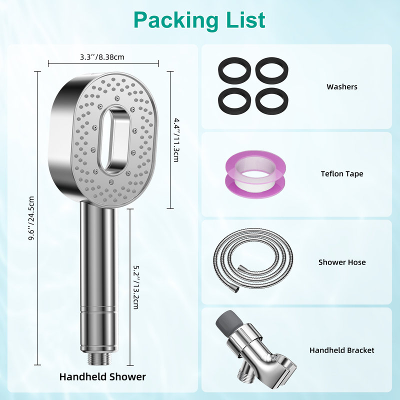 High Pressure 5-Spray Filtered Handheld Shower Head With Holder& 59-Inch Shower Hose, Chrome, Chrome