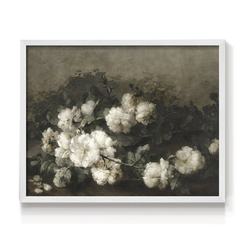 Motif floral rétro - impression encadrée, H 11 po x l 14 po, Blanc