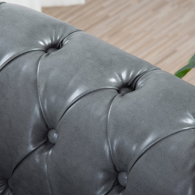 84.65" Rolled Arm Chesterfield 3 Seater Sofa, Gray