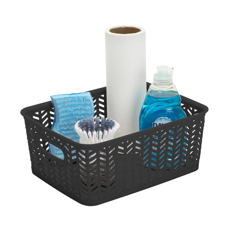Set of 3 Grey Herringbone Polypropylene Small Storage Baskets
