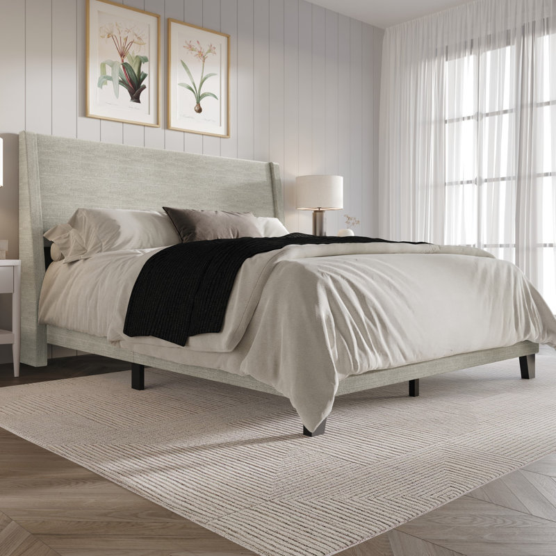 Mieko Upholstered Wingback Bed, Warm Gray, Queen