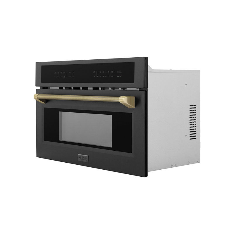 ZLINE Autograph 30 in. Microwave Drawer in Stainless Steel and Polished Nickel Helix Handle, Black/Champagne Bronze
