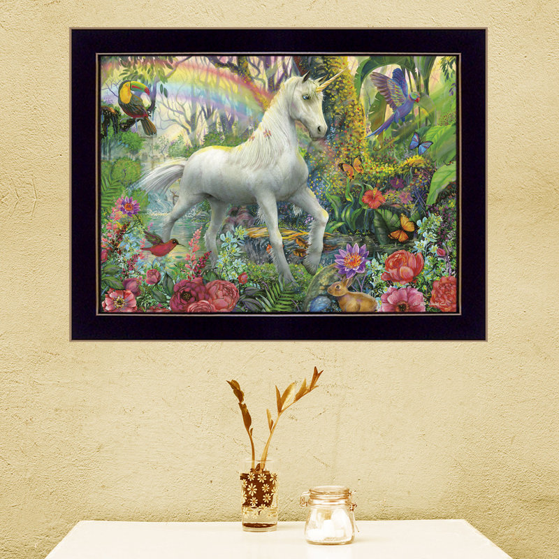 «Rainbow Unicorn», art mural encadré pour le salon et la maison par Ed Wargo, Cadre noir