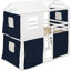 Lit superposé simple avec tente bleue et blanche, conception de style cabane dans les arbres, bois massif et matériau, activités de rangement spacieuses, décoration de chambre à coucher