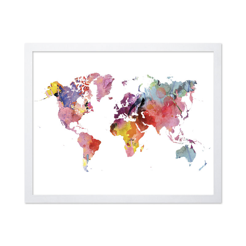 Rainbow Coloured Map, Poster, 18"H x 24"W, White Framed