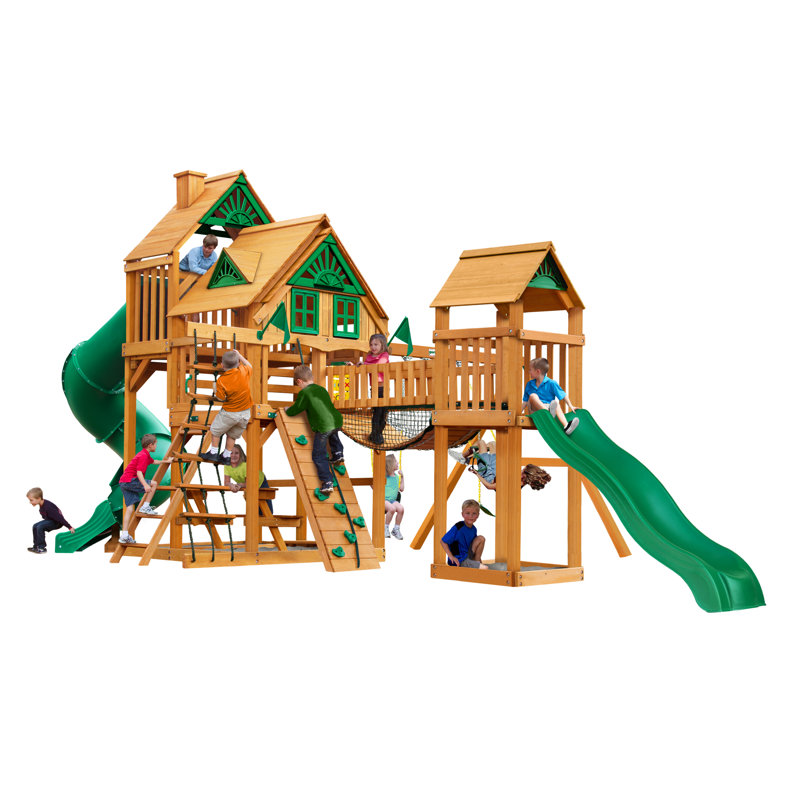 Treasure Trove I Wooden Swing Set - Professional Installation Available, Natural, No, Treehouse