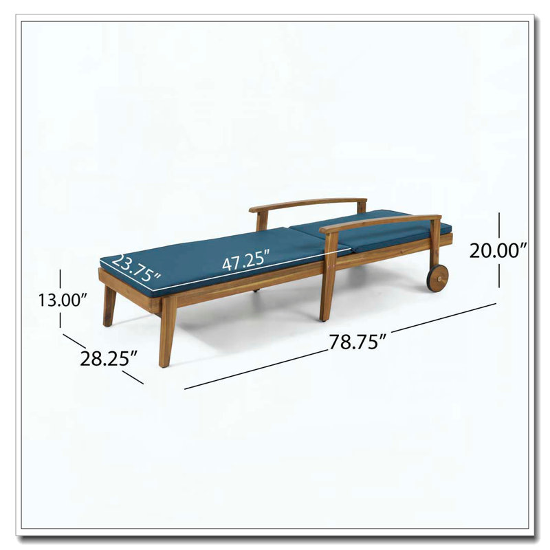 Chaise longue rembourrée, facile à nettoyer et résistante à l'eau, Bleu, Teck