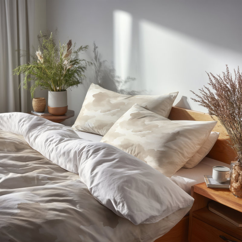 Modern 3 Pcs Bedding Set - Abstract Beige Mist Duvet Cover And Throw Pillow Set, Queen Duvet Cover + 2 Standard Shams