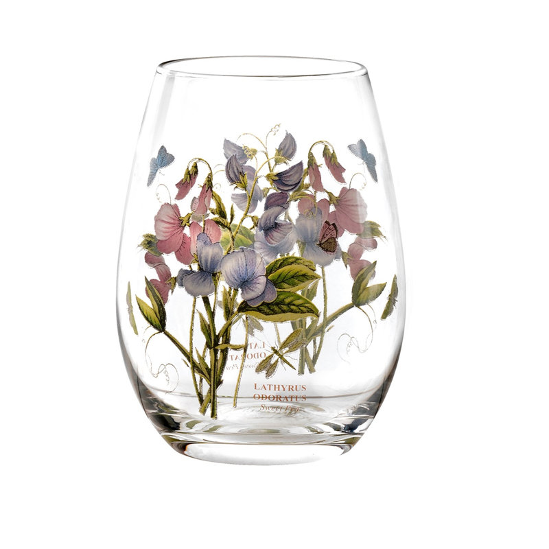 Colorful Floral Botanic Garden Stemless Wine Glass Set of 4