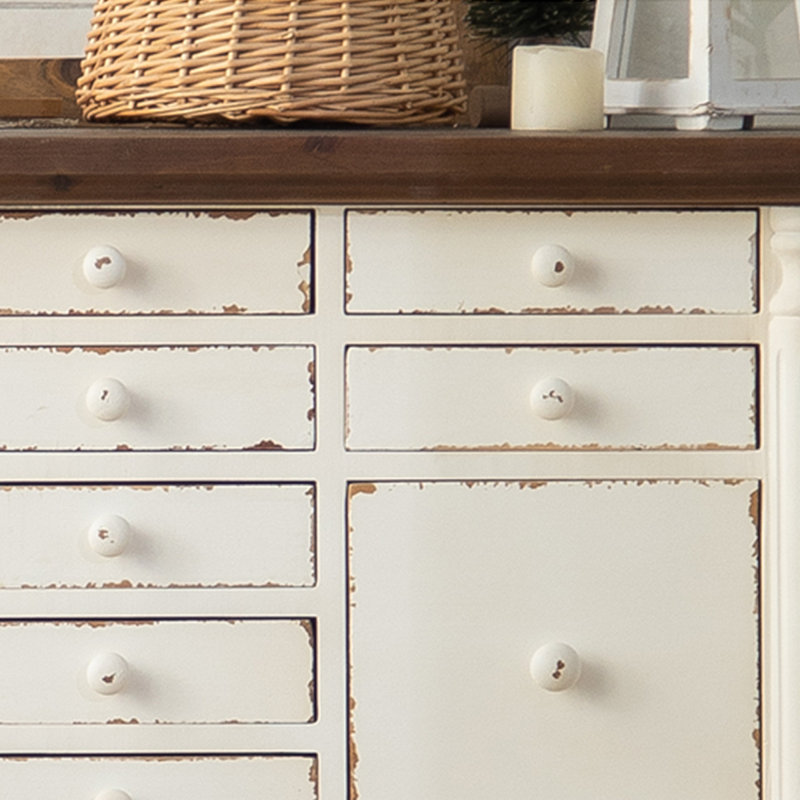 Retro White Solid Wood Accent Cabinet
