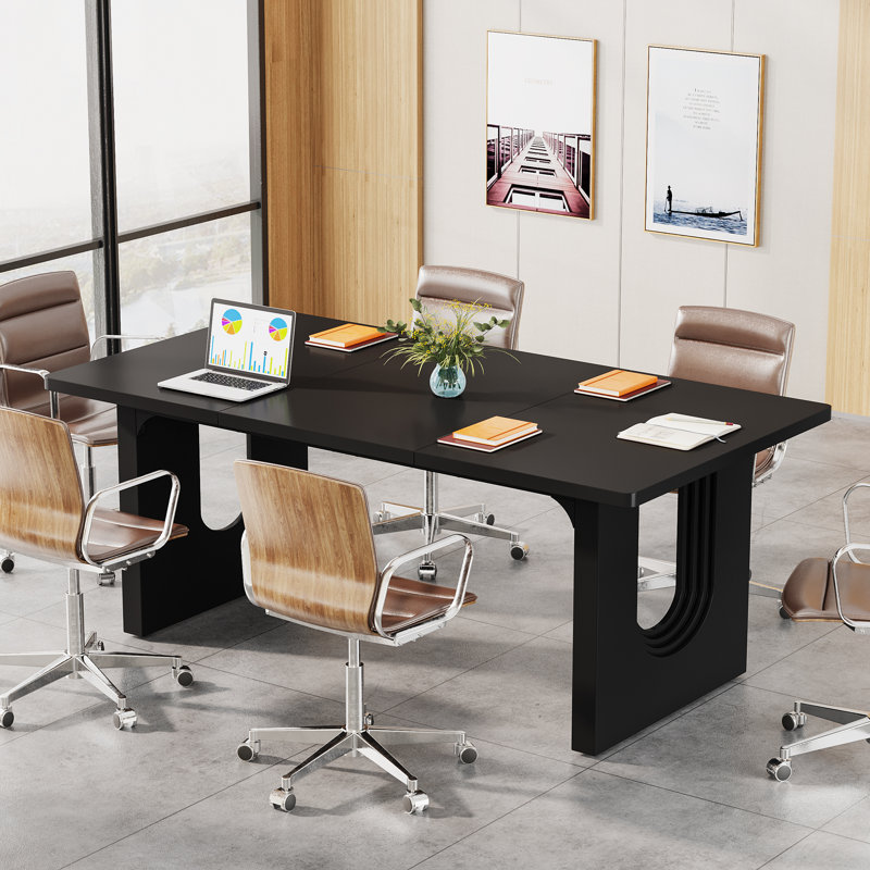 Joonyoung Rectangular Manufactured Wood Executive Desk with Sled Base , Black
