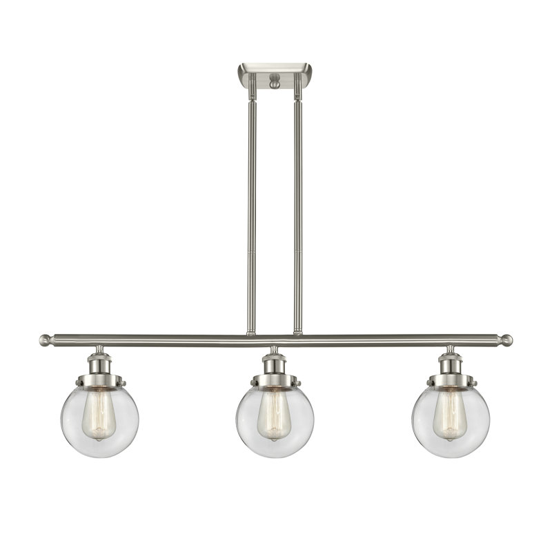 Chippewa 3 - Light Kitchen Island Pendant, No Bulb Included, Brushed Satin Nickel, Clear